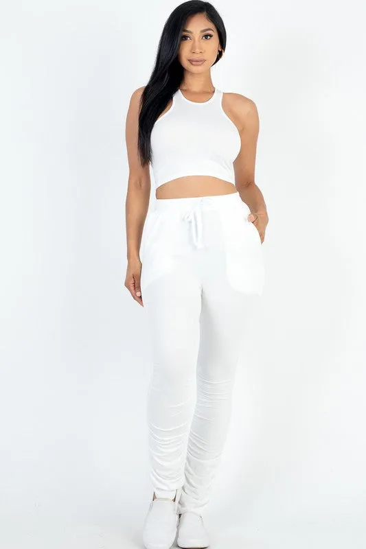 Crop Top & Ruched Drawstring Pants Set- Restock!