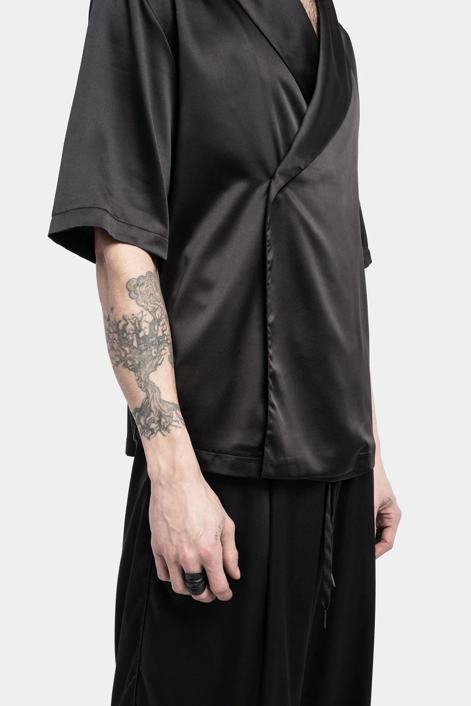 Cross over short sleeve kimono shirt