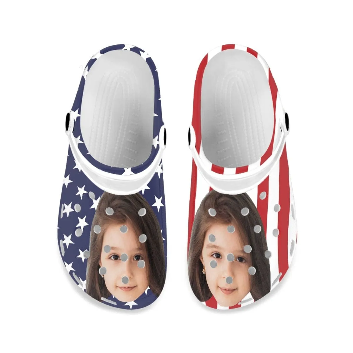 Custom Face USA Flag Kid's Hole Shoes Personalized Photo Clog Shoes Child Funny Slippers