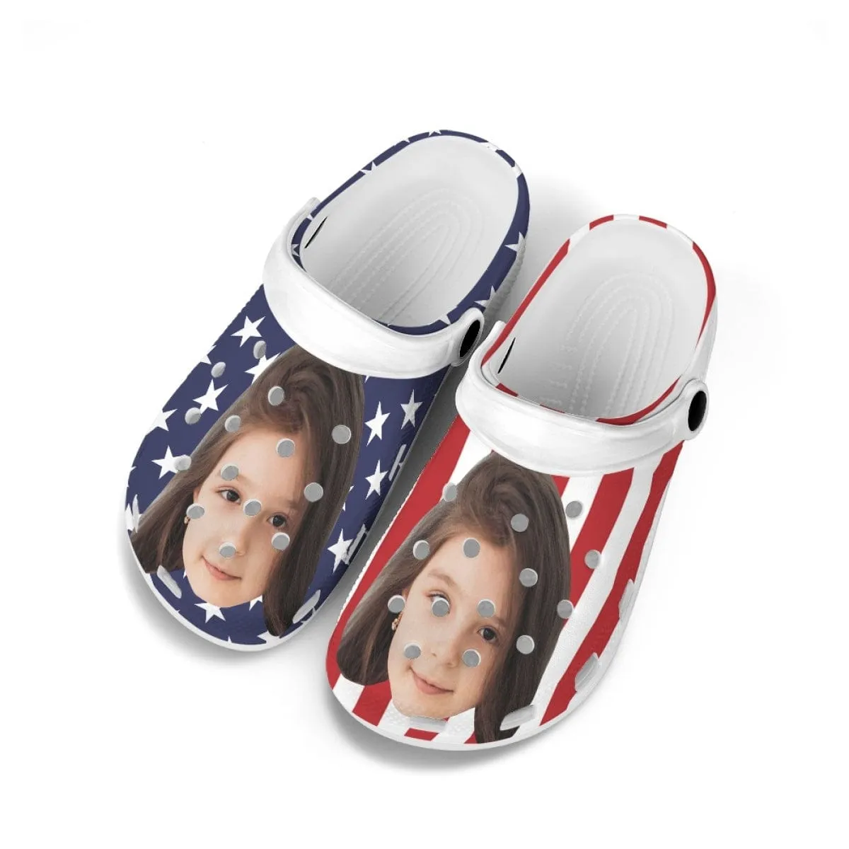 Custom Face USA Flag Kid's Hole Shoes Personalized Photo Clog Shoes Child Funny Slippers