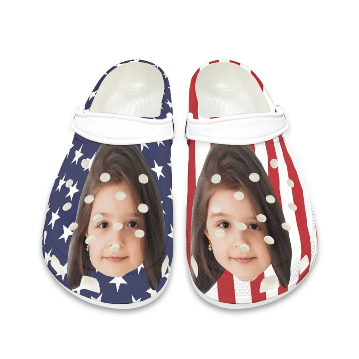 Custom Face USA Flag Kid's Hole Shoes Personalized Photo Clog Shoes Child Funny Slippers