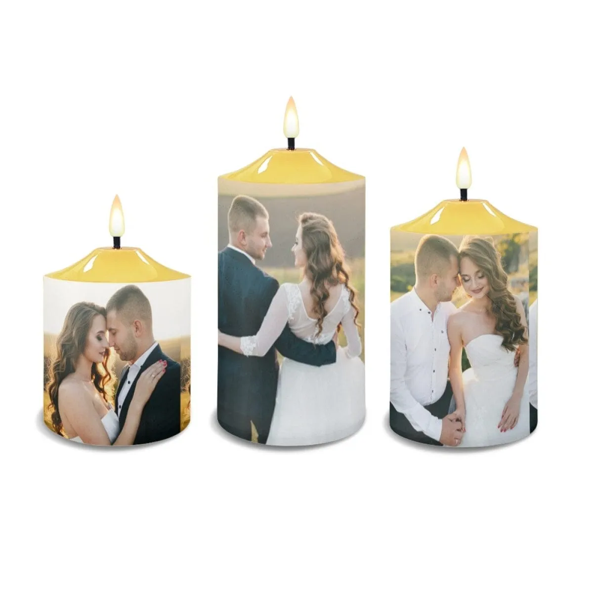 Custom Photo Bullet Led Candles Set of 3 Pack Flameless Candles with Remote Timer