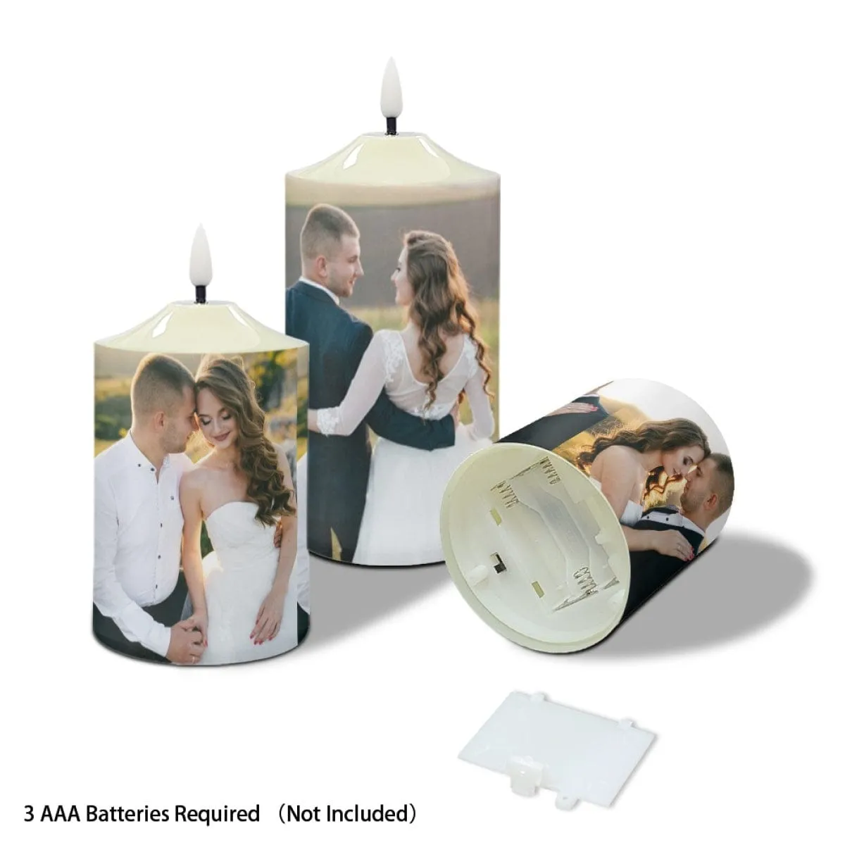 Custom Photo Bullet Led Candles Set of 3 Pack Flameless Candles with Remote Timer