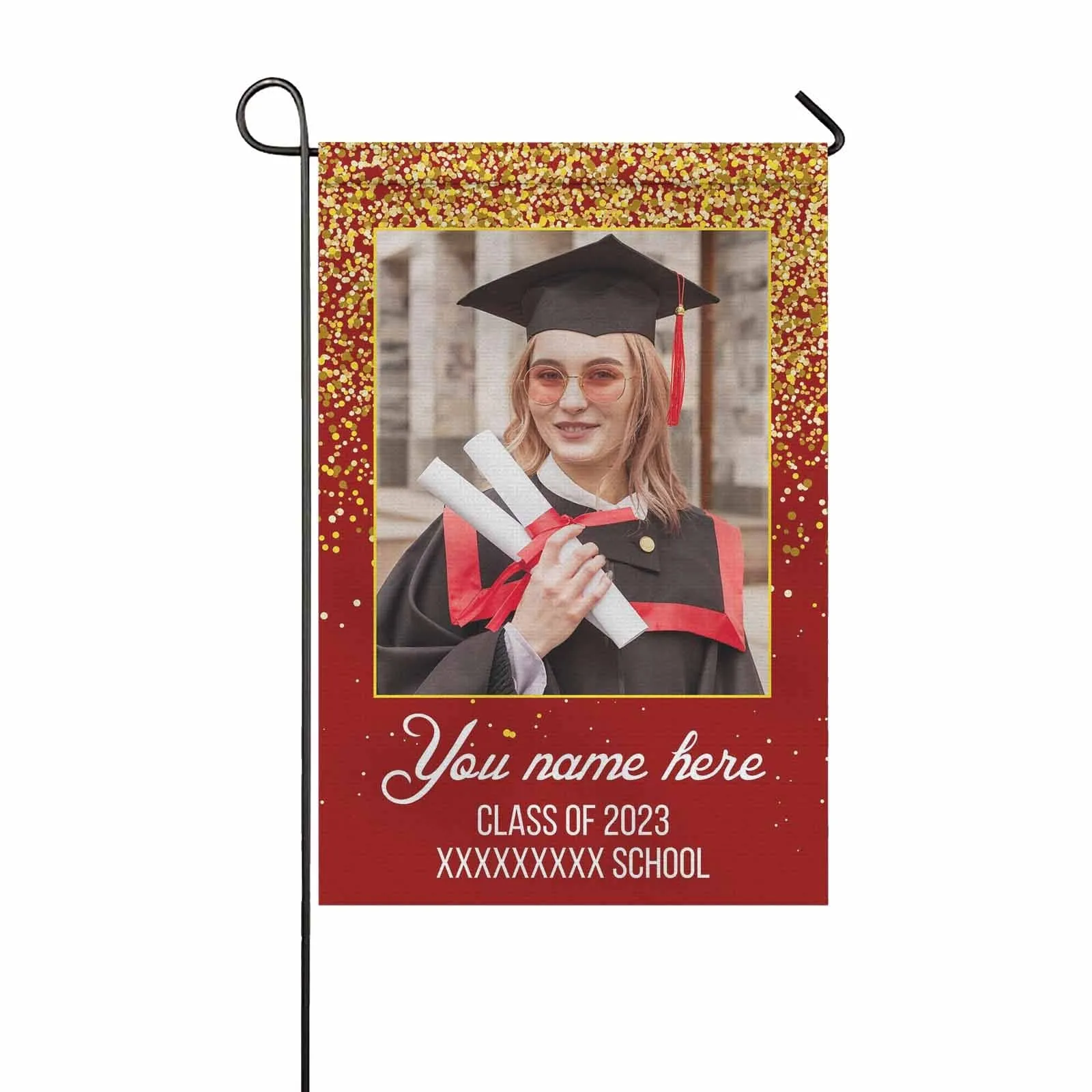 Custom Photo&Name Red Class Of 2023 Graduation Garden Flag Graduation Gift Decorations