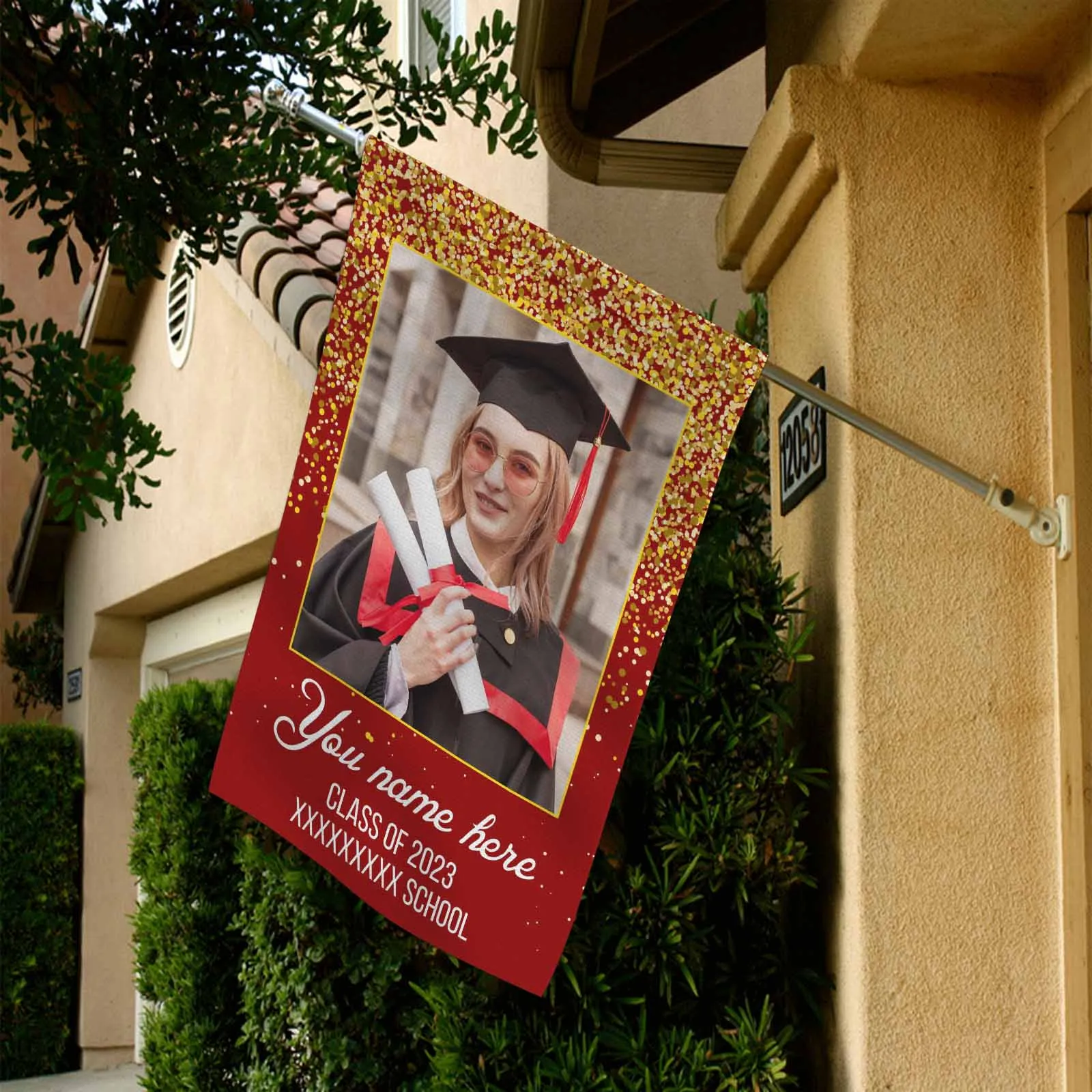 Custom Photo&Name Red Class Of 2023 Graduation Garden Flag Graduation Gift Decorations