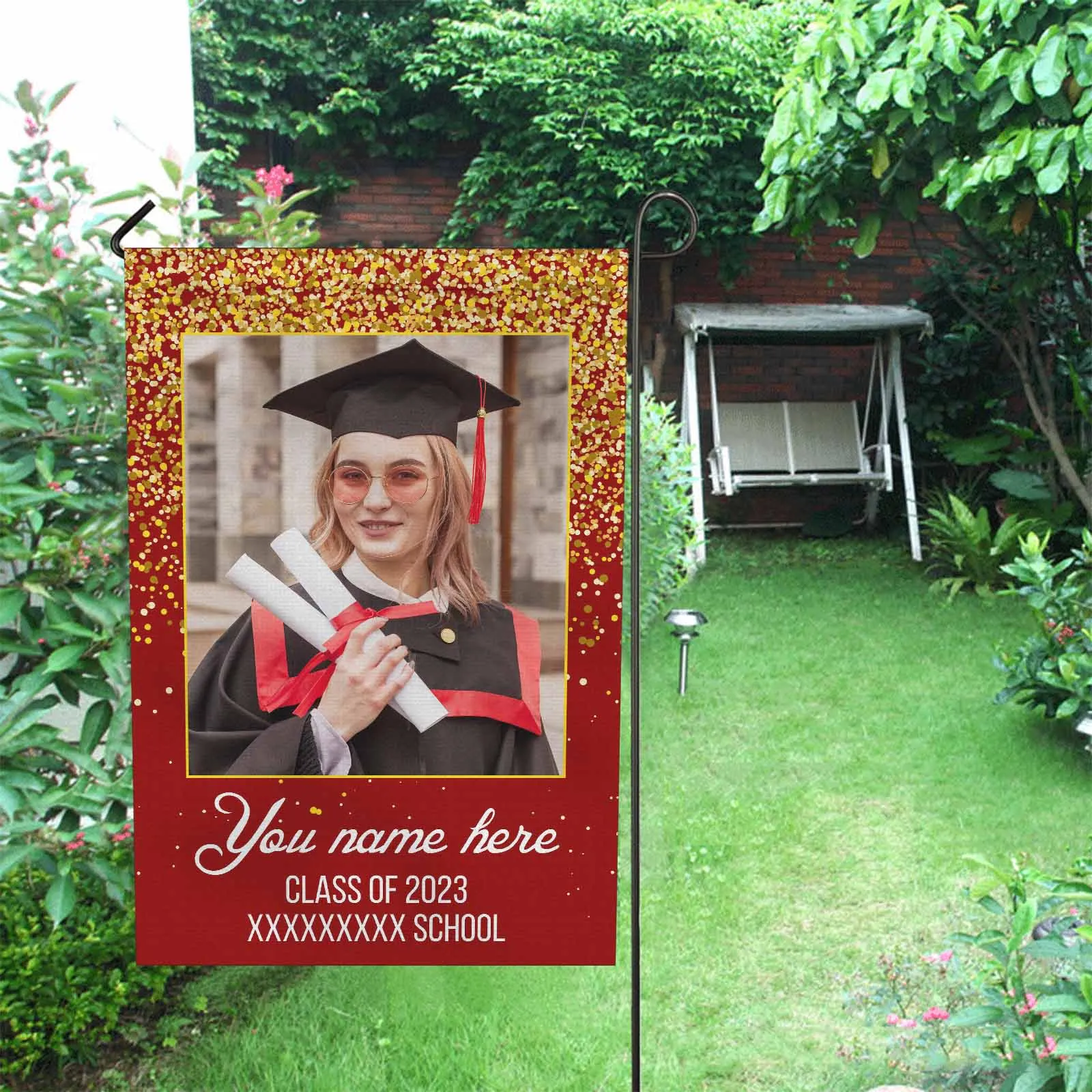 Custom Photo&Name Red Class Of 2023 Graduation Garden Flag Graduation Gift Decorations