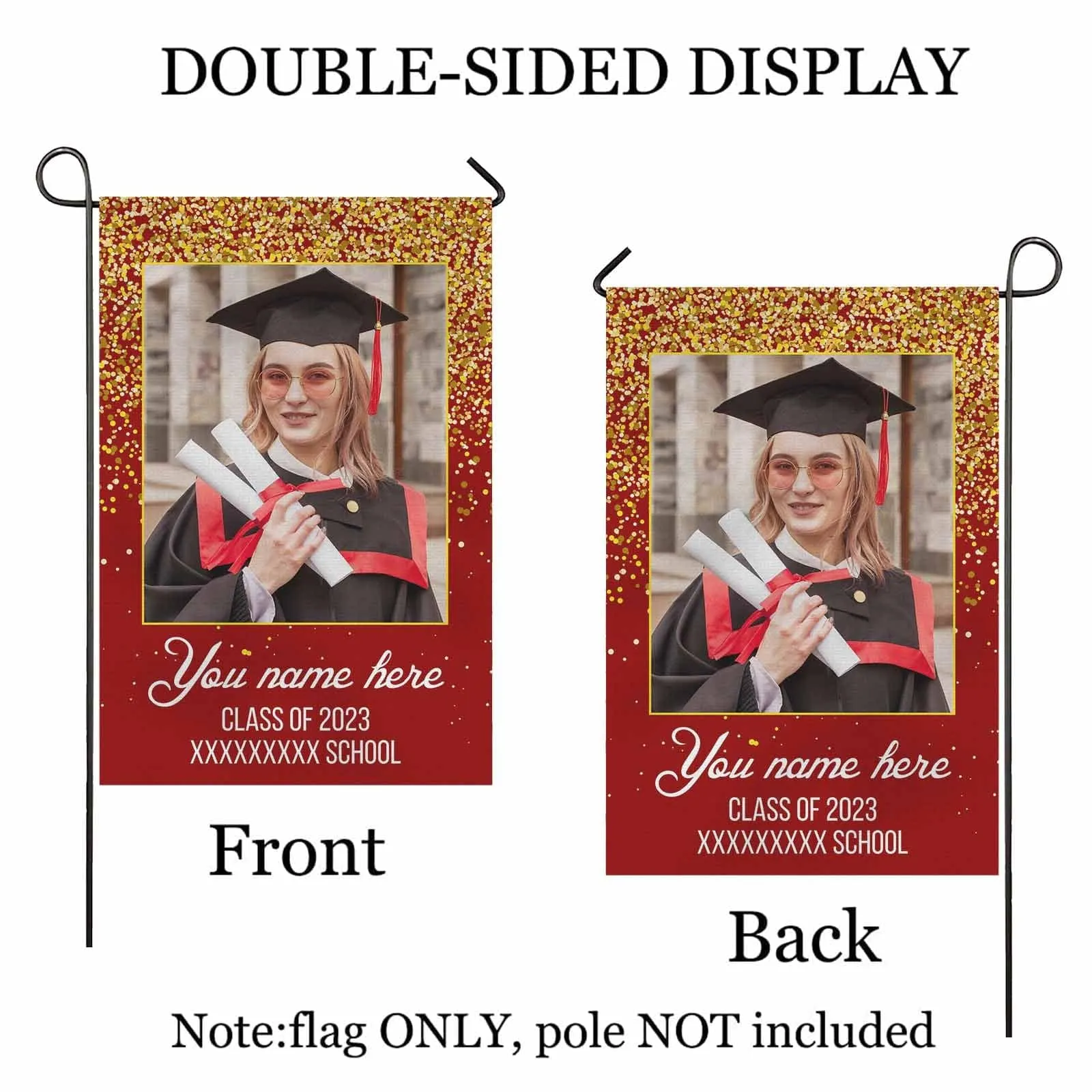 Custom Photo&Name Red Class Of 2023 Graduation Garden Flag Graduation Gift Decorations