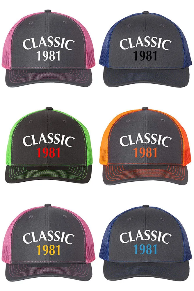 Customize Birth Year Birthday CLASSIC Snapback Trucker Cap - For Men and Women - Color Combination