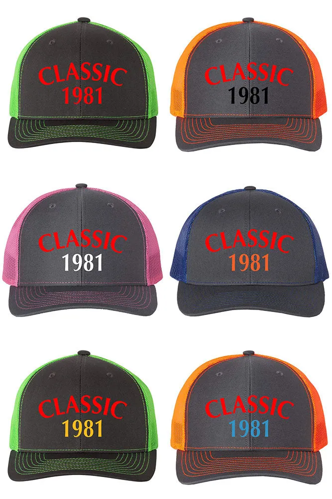 Customize Birth Year Birthday CLASSIC Snapback Trucker Cap - For Men and Women - Color Combination