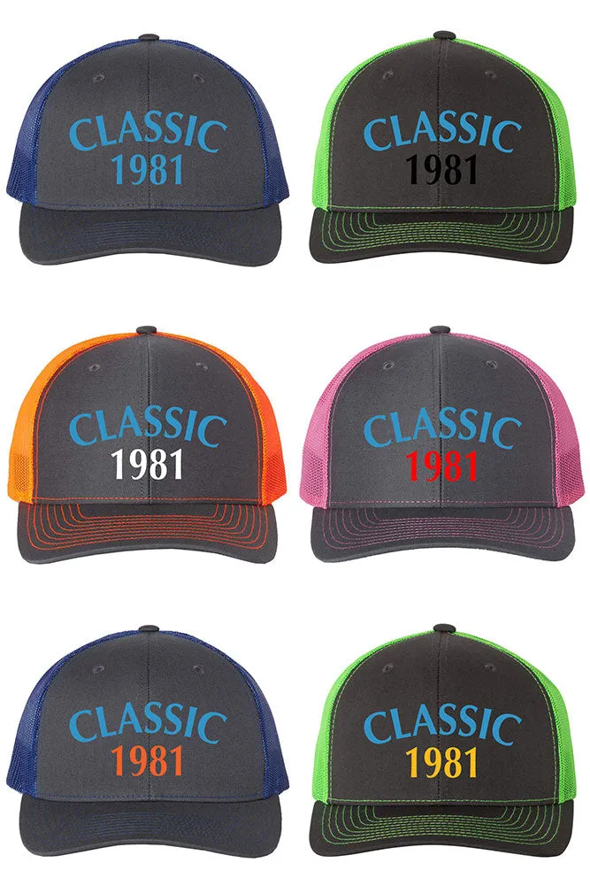 Customize Birth Year Birthday CLASSIC Snapback Trucker Cap - For Men and Women - Color Combination