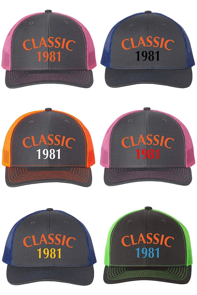 Customize Birth Year Birthday CLASSIC Snapback Trucker Cap - For Men and Women - Color Combination