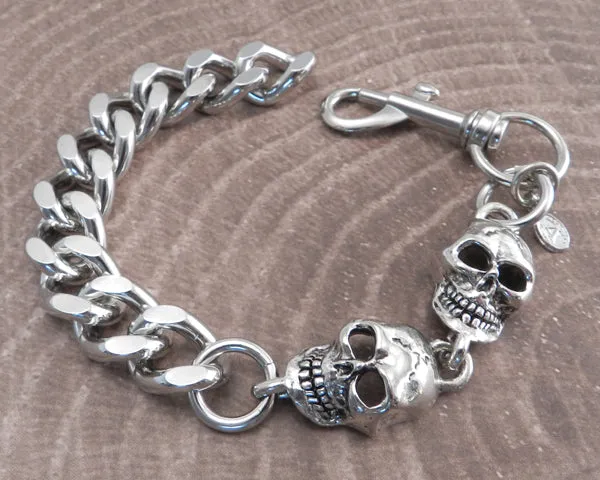 Cut Leash Bracelet with Stacked Skulls