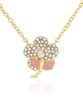 CZ Flower Necklace with Dragonfly