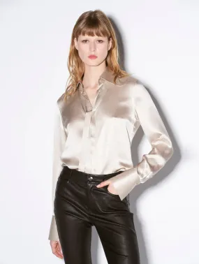 D1402HCA Silk satin pussy bow blouse