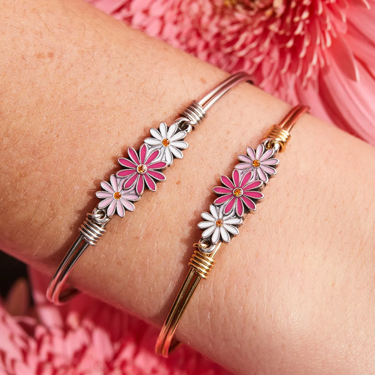 Daisies Bangle Bracelet in Pink Ombre