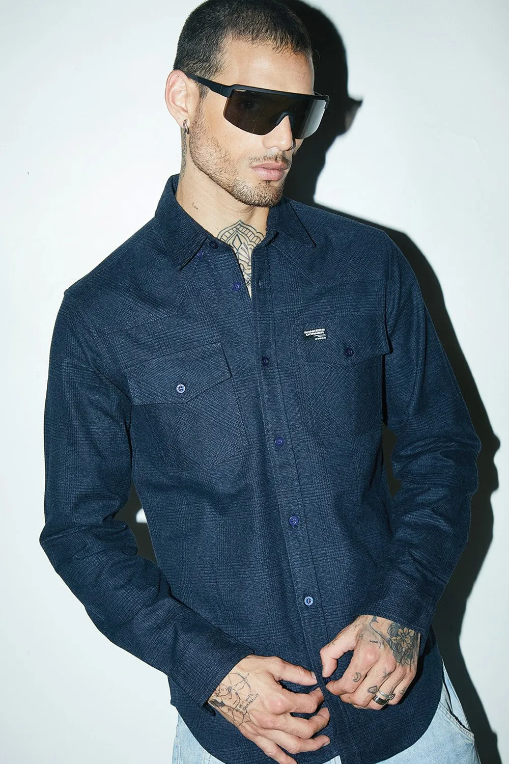 Dark Blue Solid Regular Fit Shirt