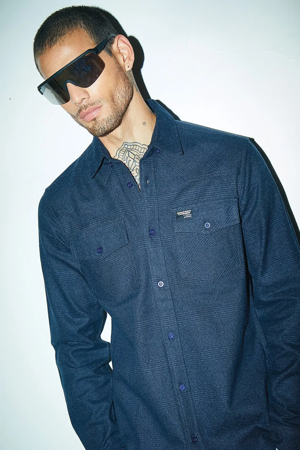 Dark Blue Solid Regular Fit Shirt