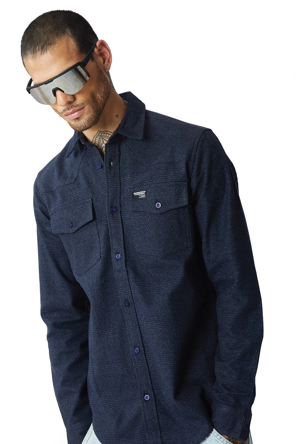 Dark Blue Solid Regular Fit Shirt