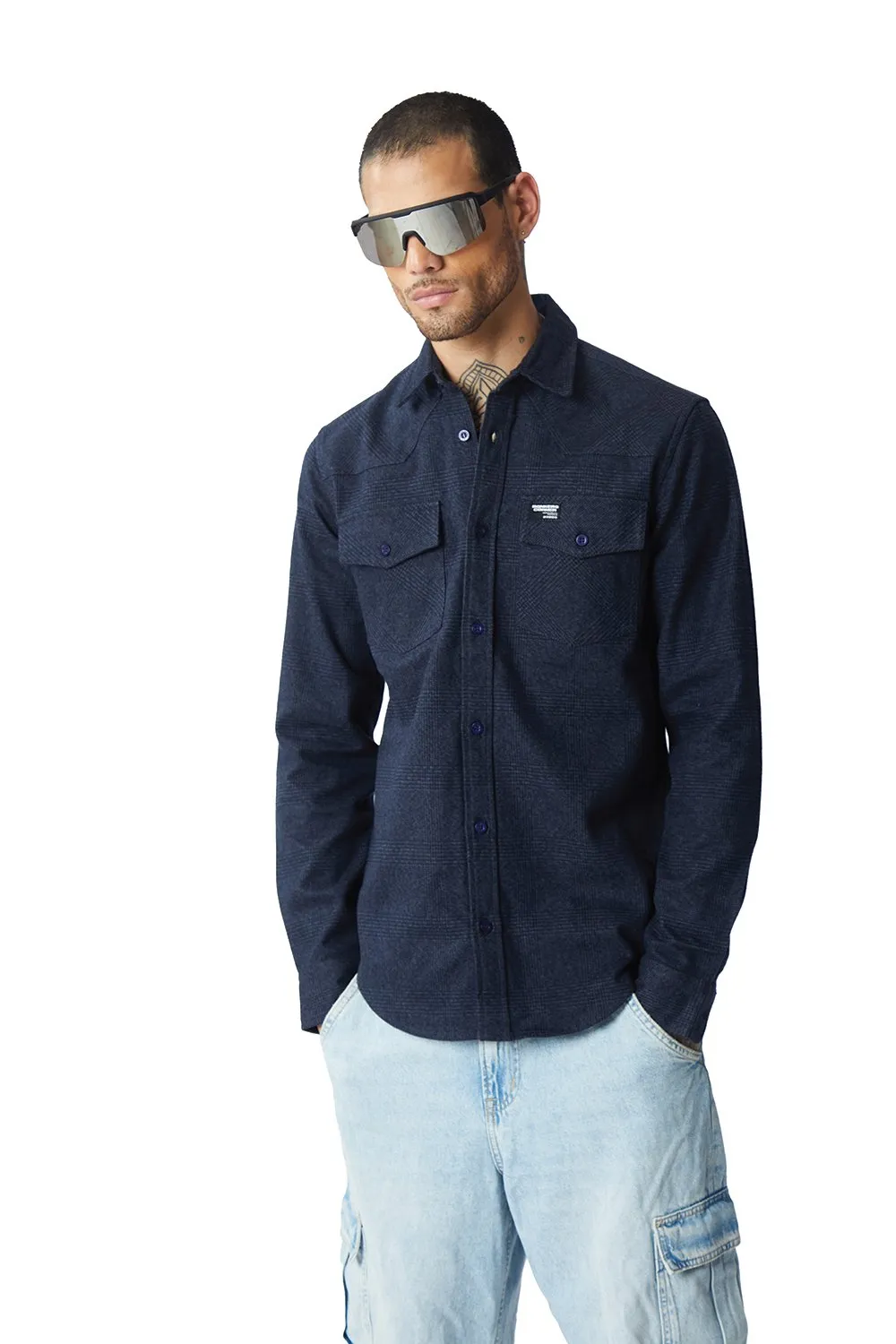 Dark Blue Solid Regular Fit Shirt