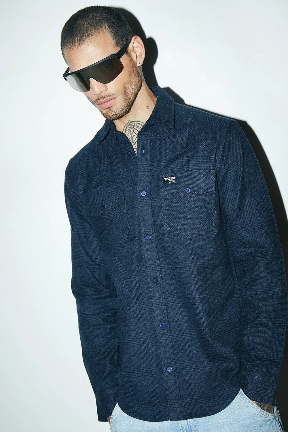 Dark Blue Solid Regular Fit Shirt