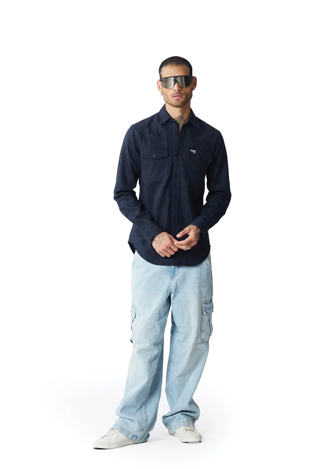 Dark Blue Solid Regular Fit Shirt