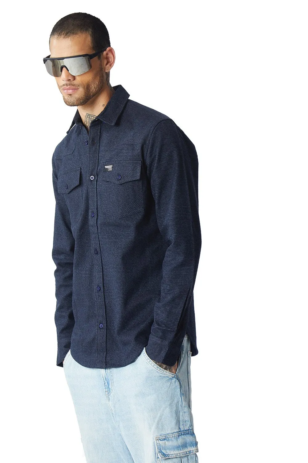 Dark Blue Solid Regular Fit Shirt