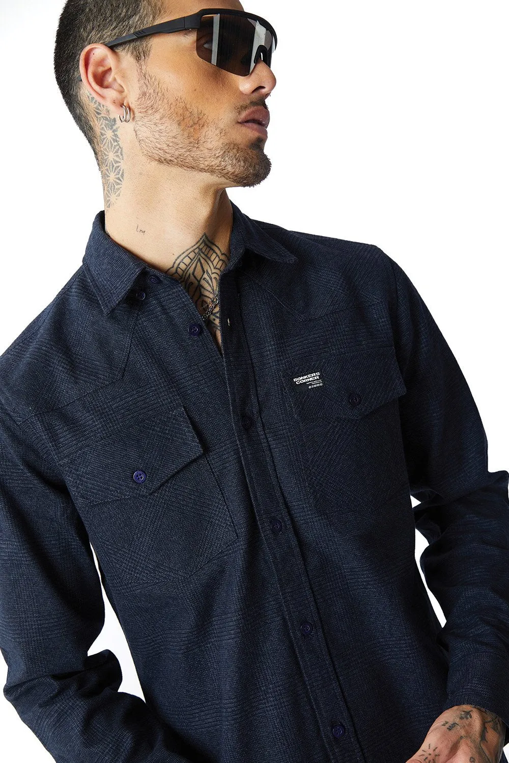 Dark Blue Solid Regular Fit Shirt