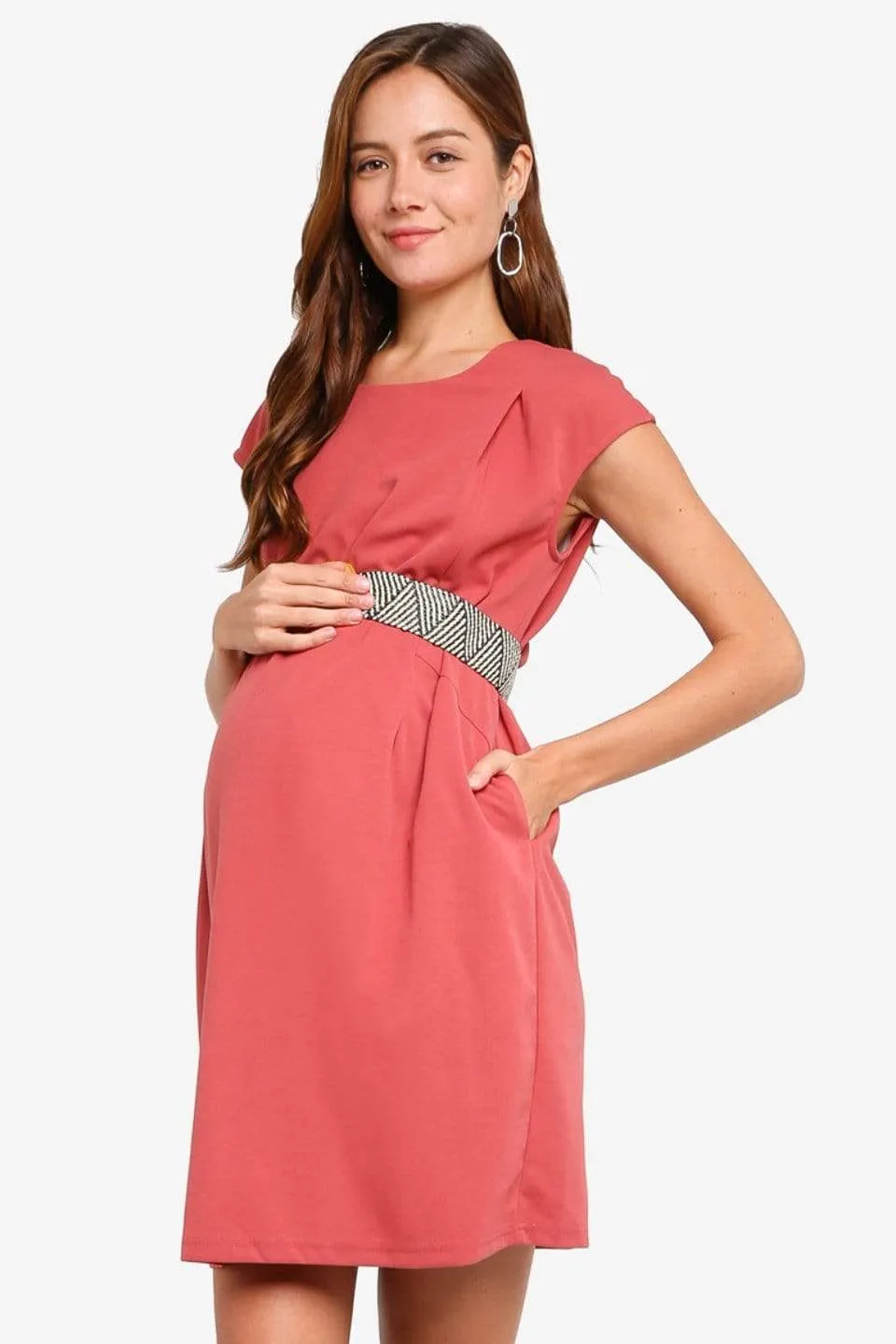 Dellen Short Sleeve Nursing Dress Terracotta