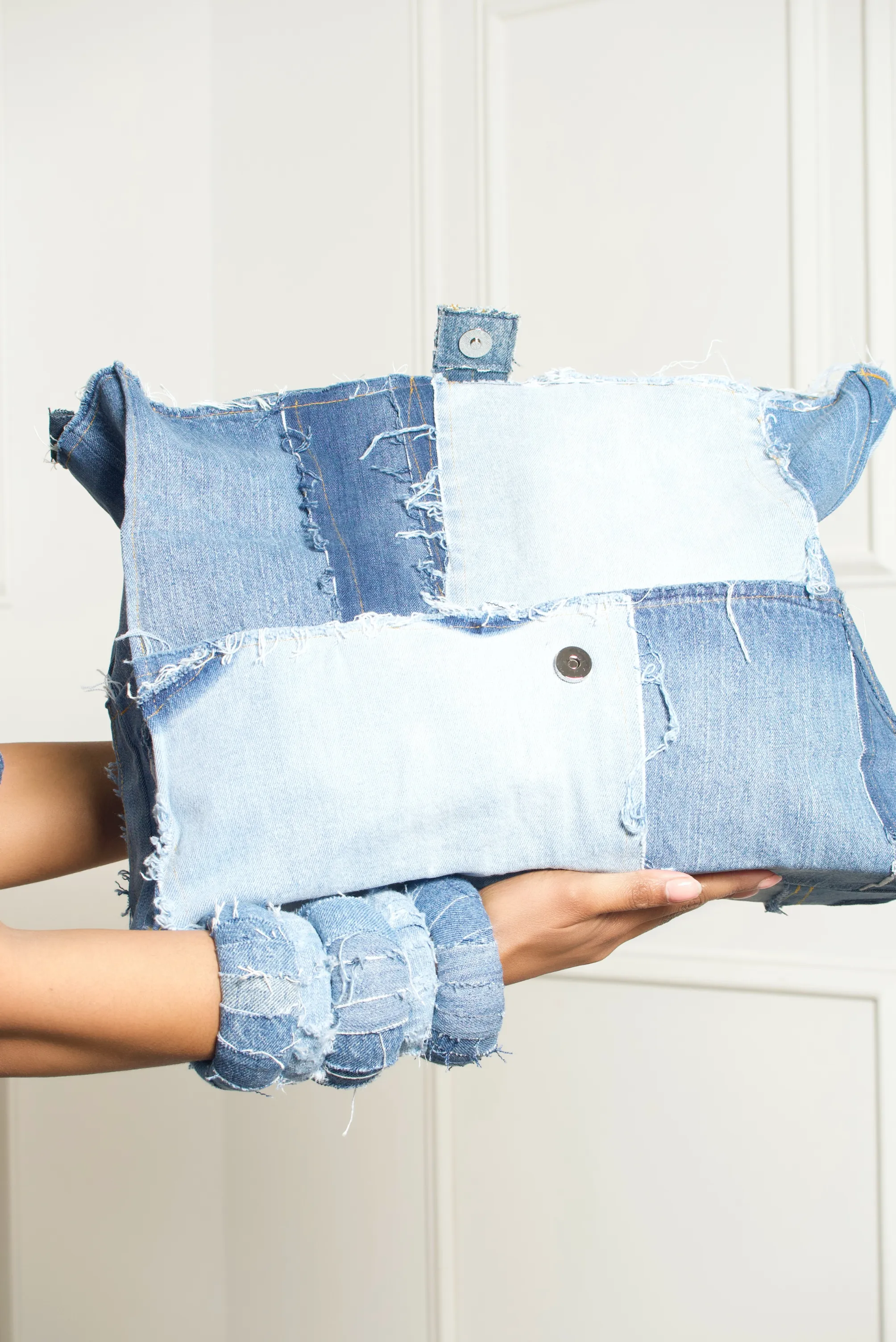 Denim patchwork oversized clutch