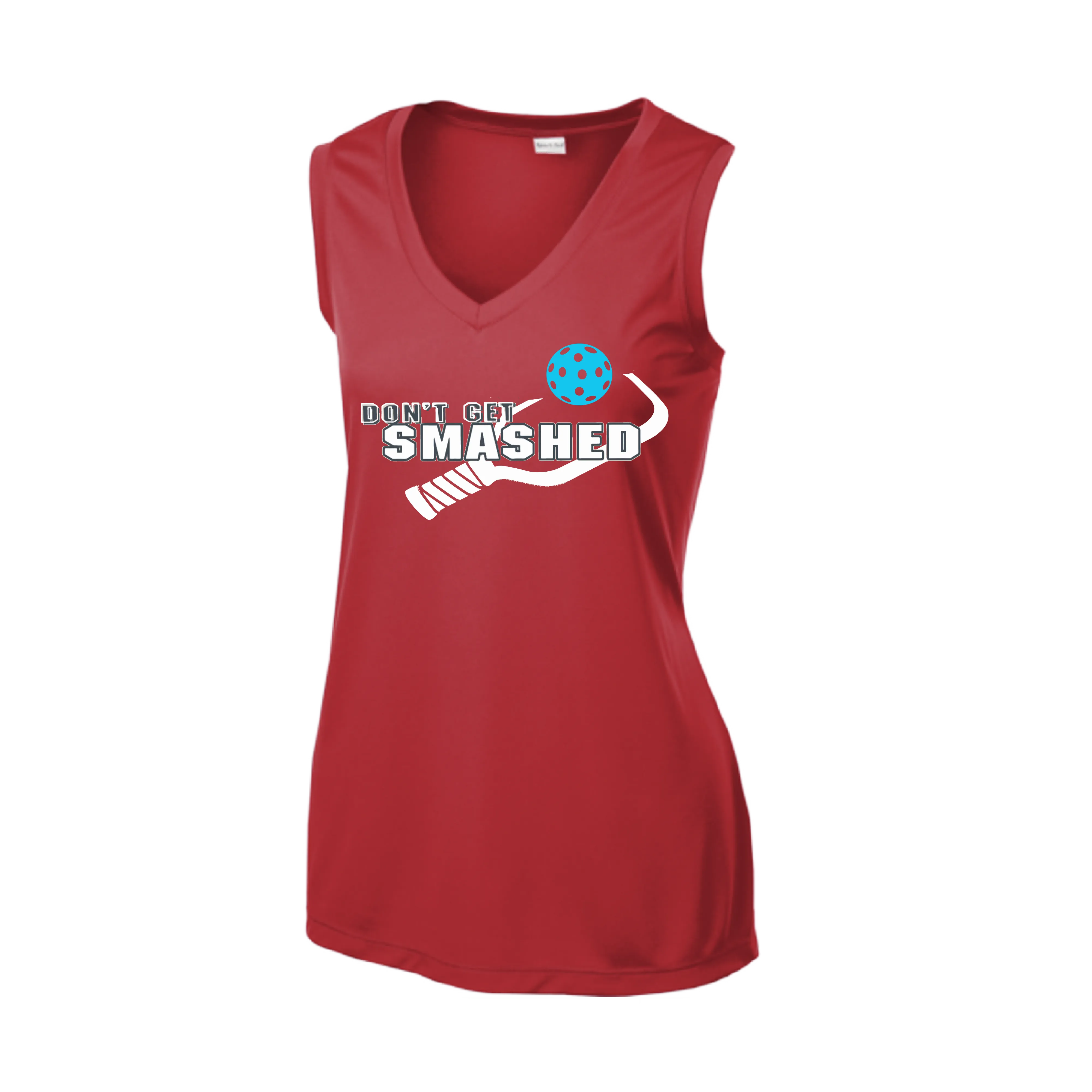 Don't Get Smashed With Pickleballs (Cyan Orange Pink) | Women’s Sleeveless Athletic Shirt | 100% Polyester