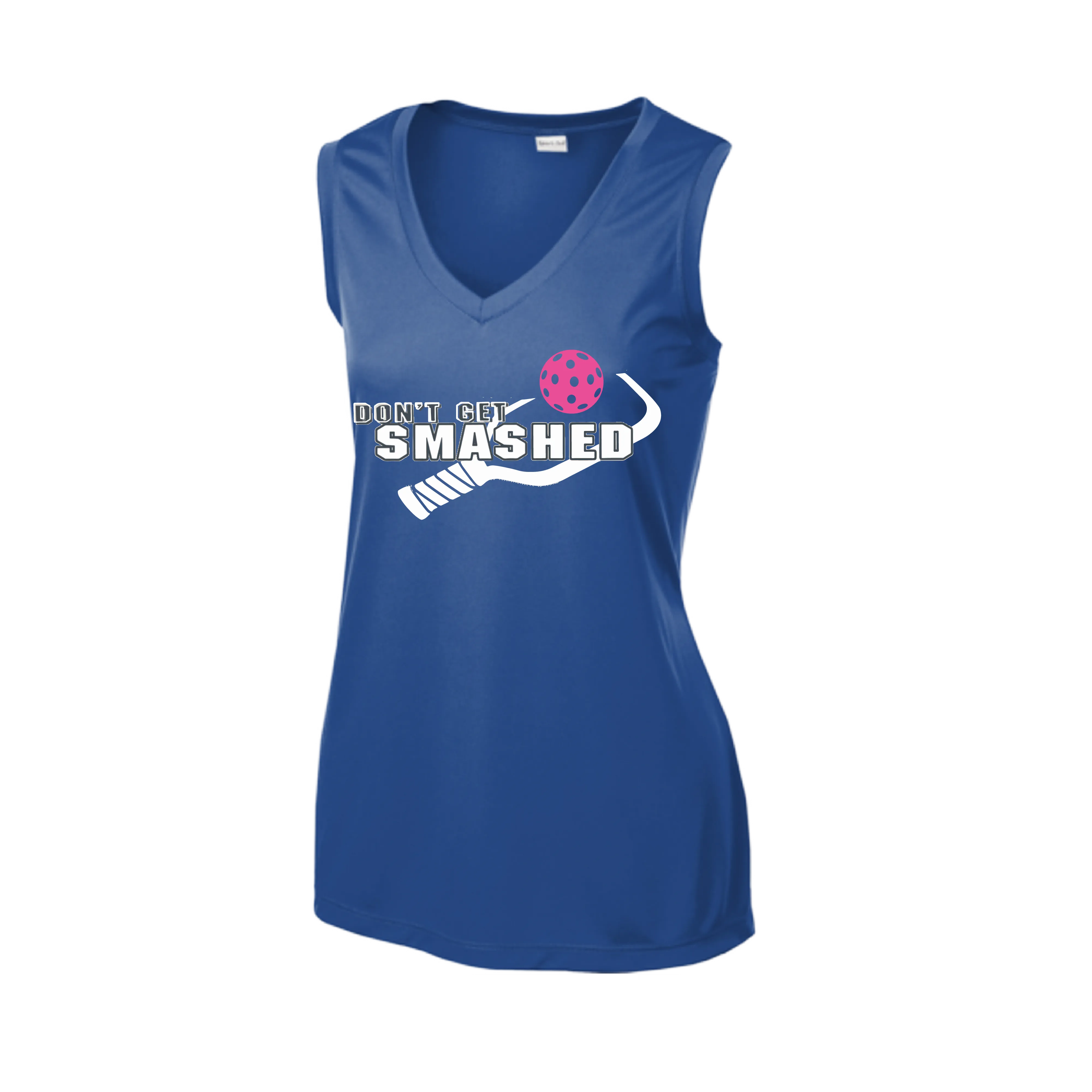 Don't Get Smashed With Pickleballs (Cyan Orange Pink) | Women’s Sleeveless Athletic Shirt | 100% Polyester