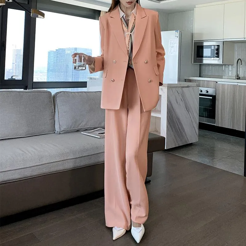 Double Breasted Blazer & Wide Leg Pants Set