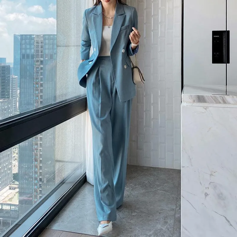 Double Breasted Blazer & Wide Leg Pants Set