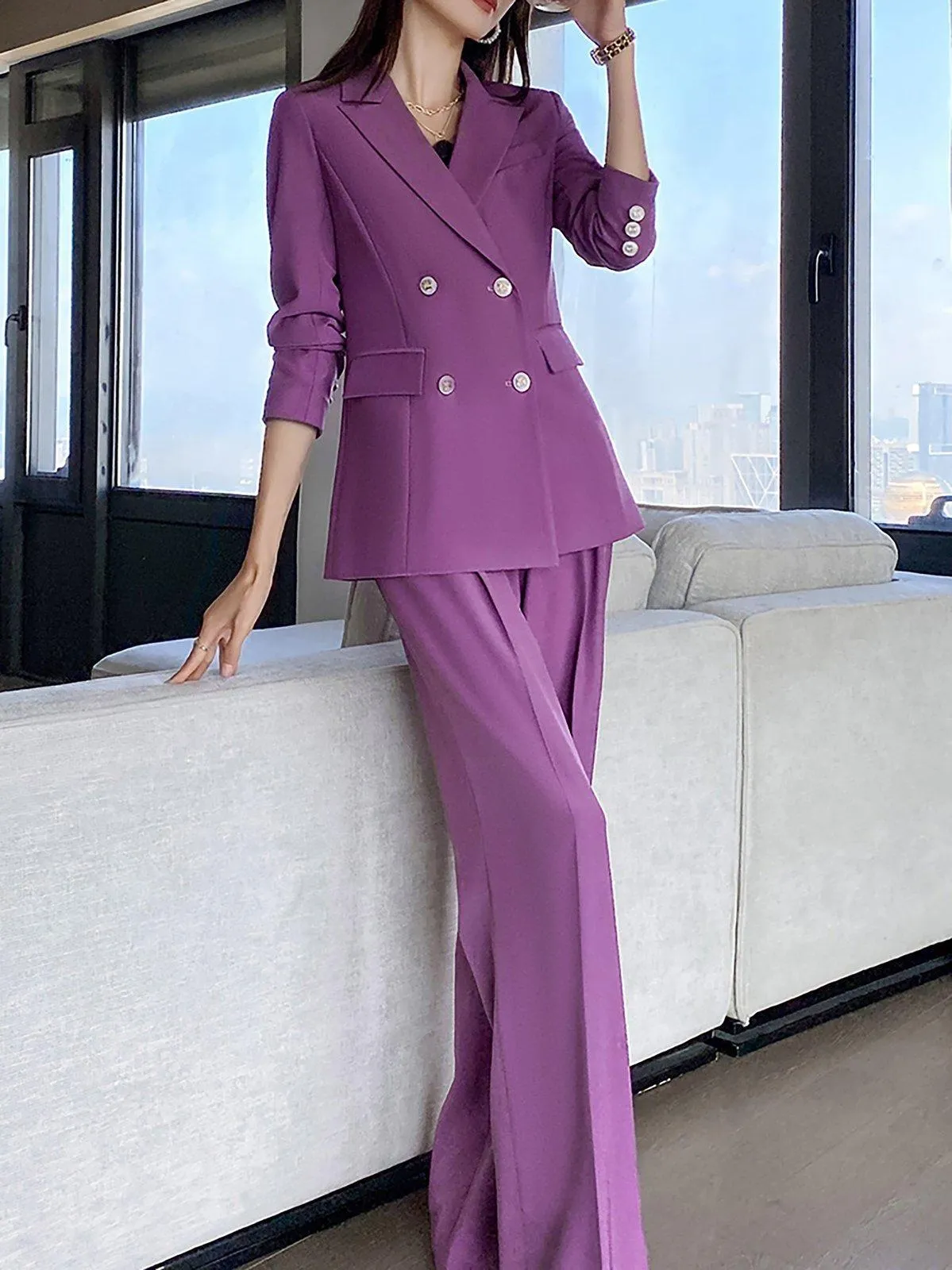 Double Breasted Blazer & Wide Leg Pants Set