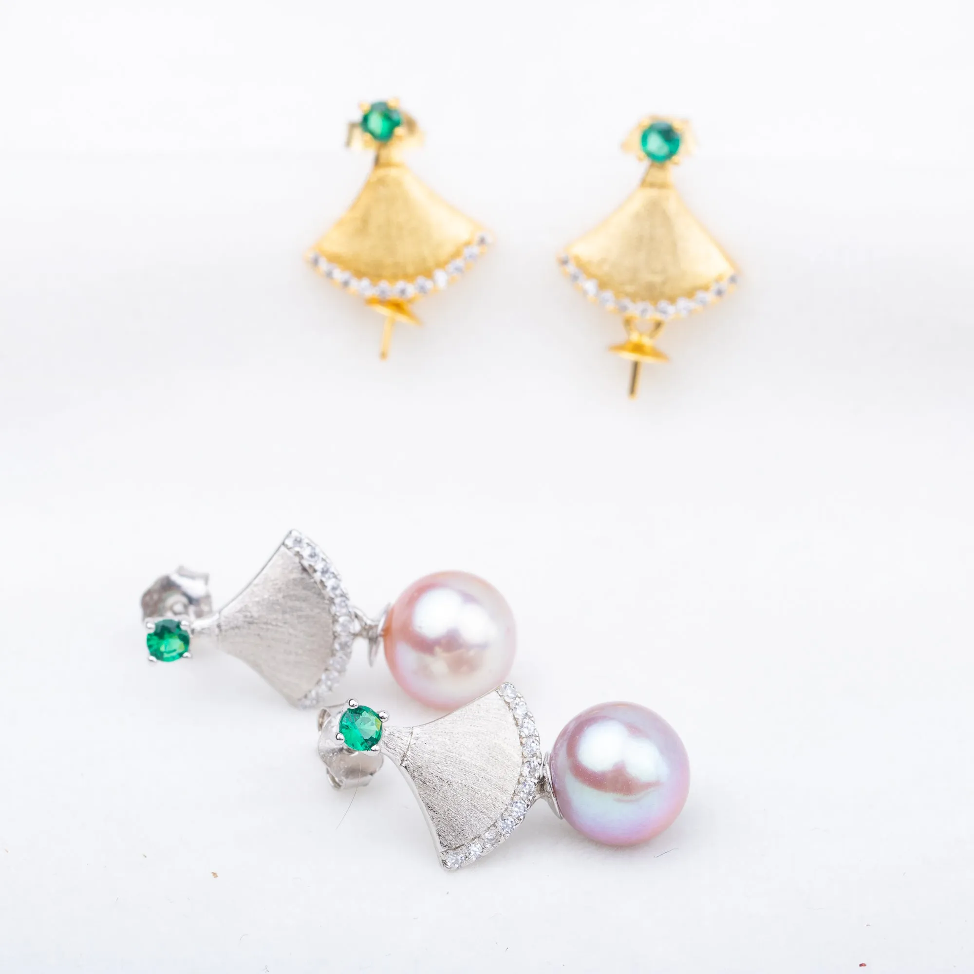 e010740 S925 pearl earring 925 sterling silver DIY 7-8mm Natural Freshwater pearl stud earring for women