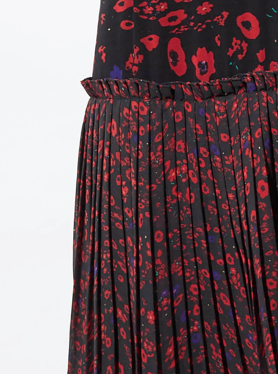 ELI LAYERED PLEAT SKIRT, RED PRINT