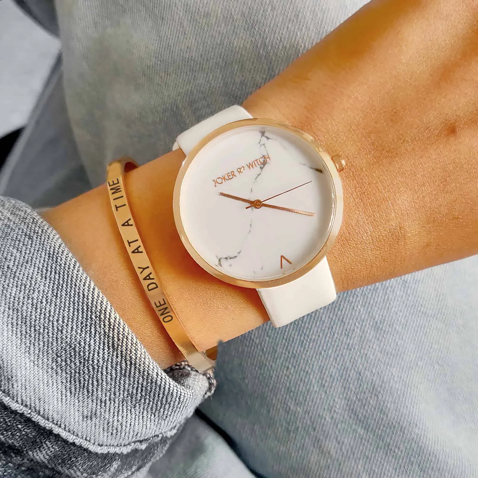 Elise White Marble Watch Bracelet Stack