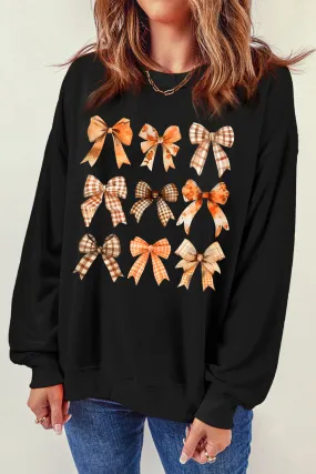 Explore More Collection - Bow Graphic Round Neck Long Sleeve Sweatshirt