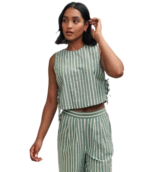 Fearne Cotton Stripe Linen-blend Boxy Cut Top - Green