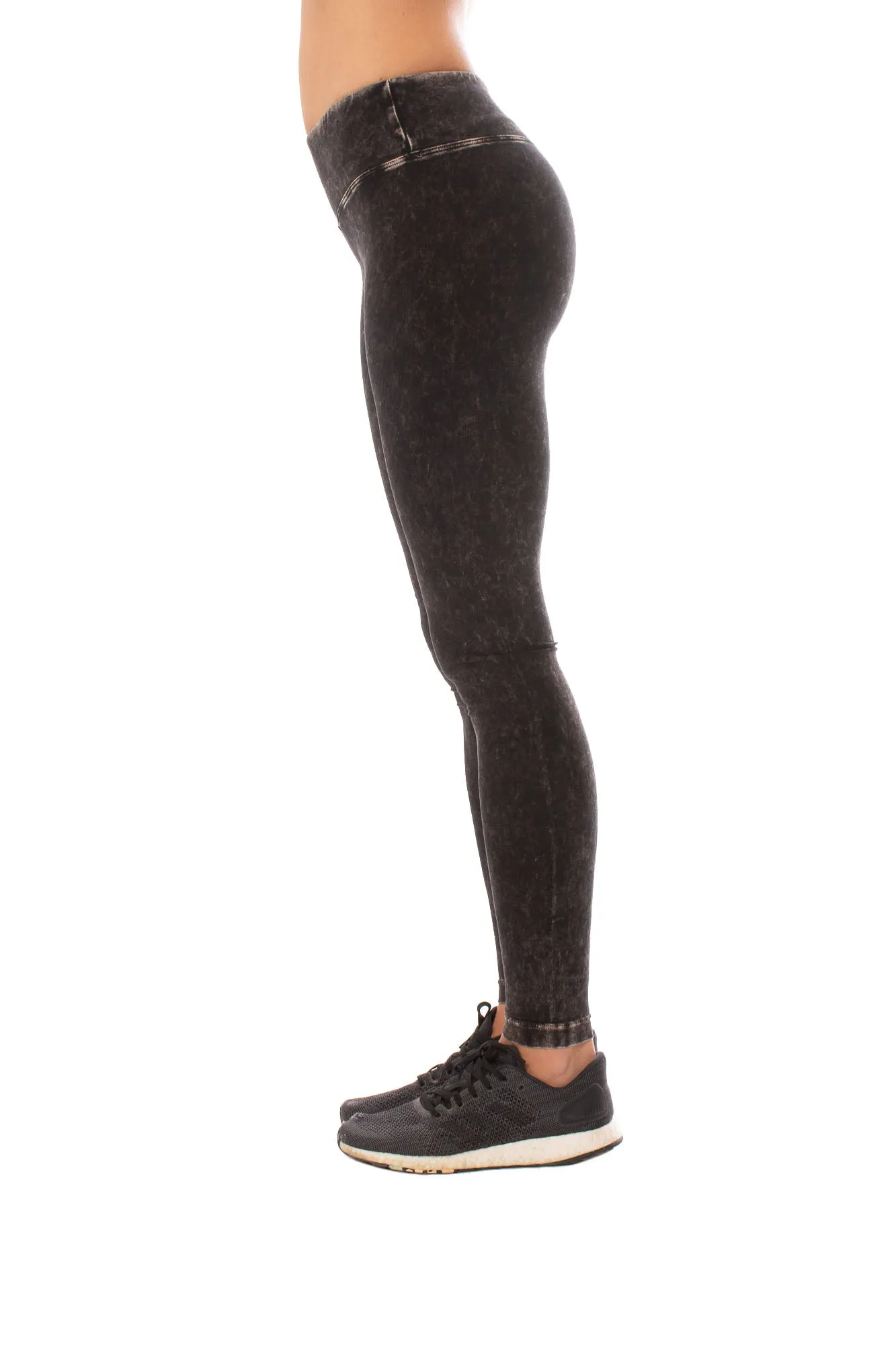 Flat Waist Ankle Legging (Style W-452, Black Mineral Wash MW6) by Hard Tail Forever