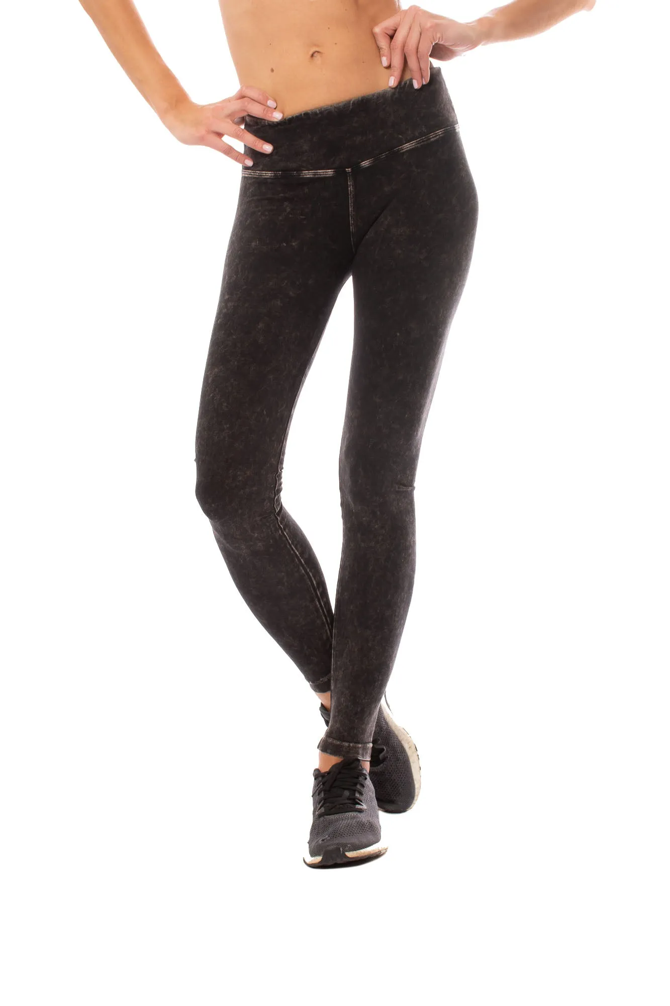 Flat Waist Ankle Legging (Style W-452, Black Mineral Wash MW6) by Hard Tail Forever