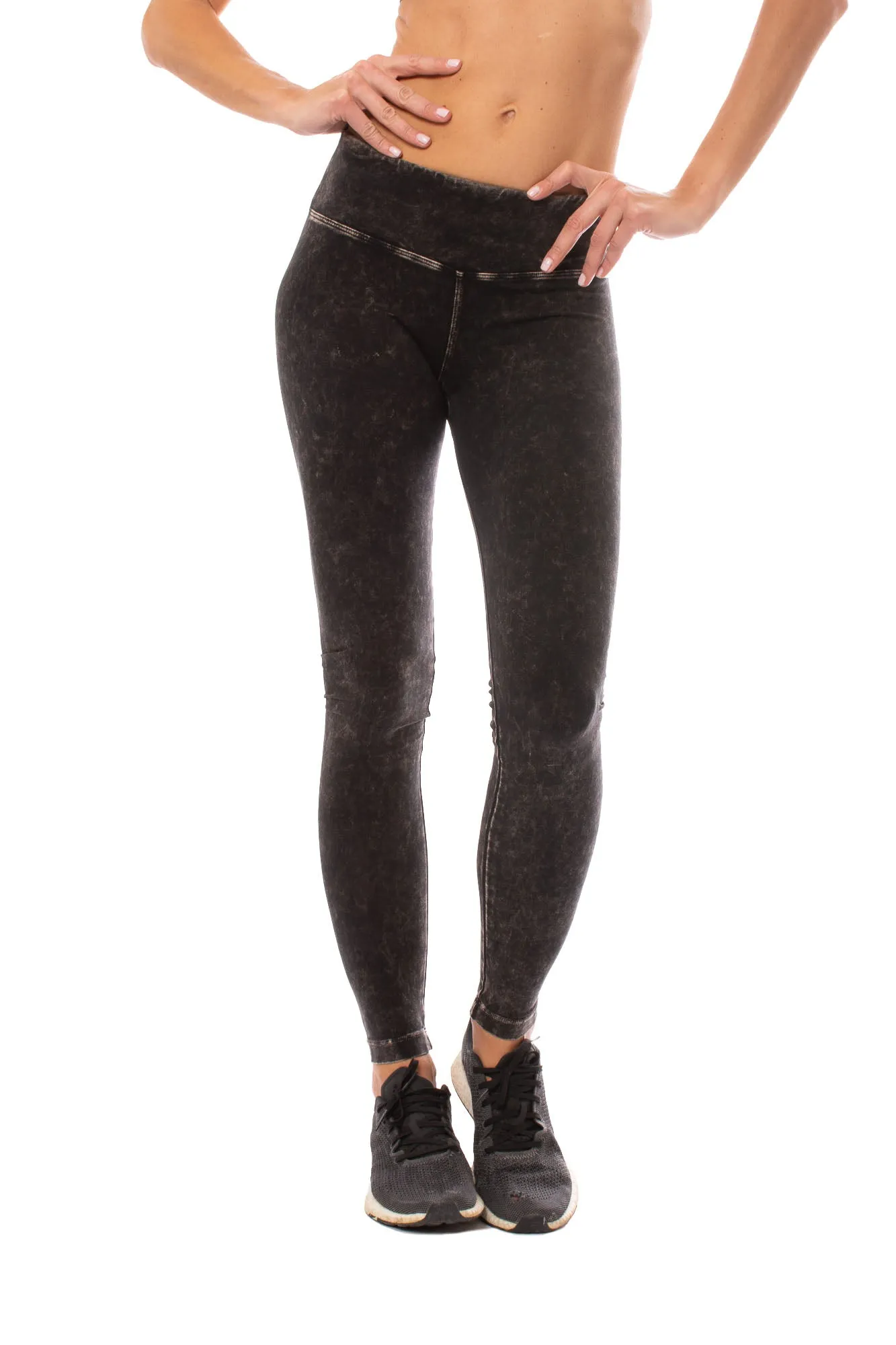 Flat Waist Ankle Legging (Style W-452, Black Mineral Wash MW6) by Hard Tail Forever