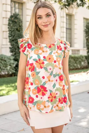 Floral Sleeveless Top with Ruffled Sleeves