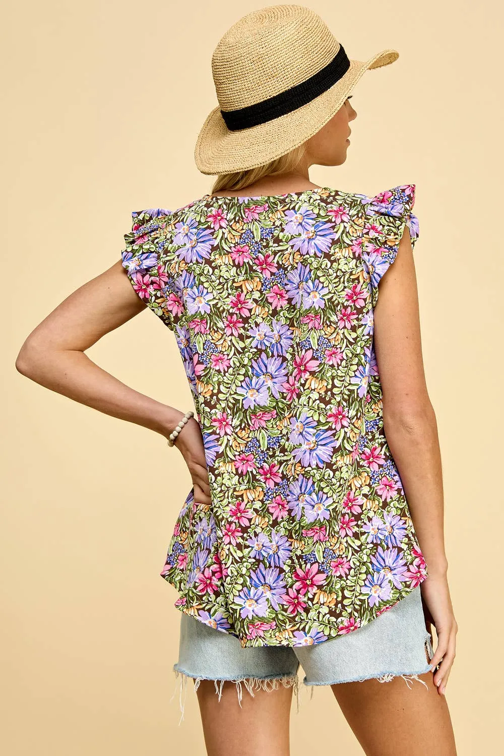 Floral Top With Short Ruffled Sleeves