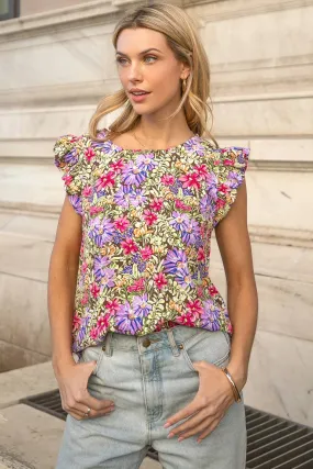 Floral Top With Short Ruffled Sleeves