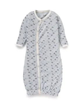 Full sleeve cyan & black heart shaped pattern with closure snap button sleeping gown for baby2