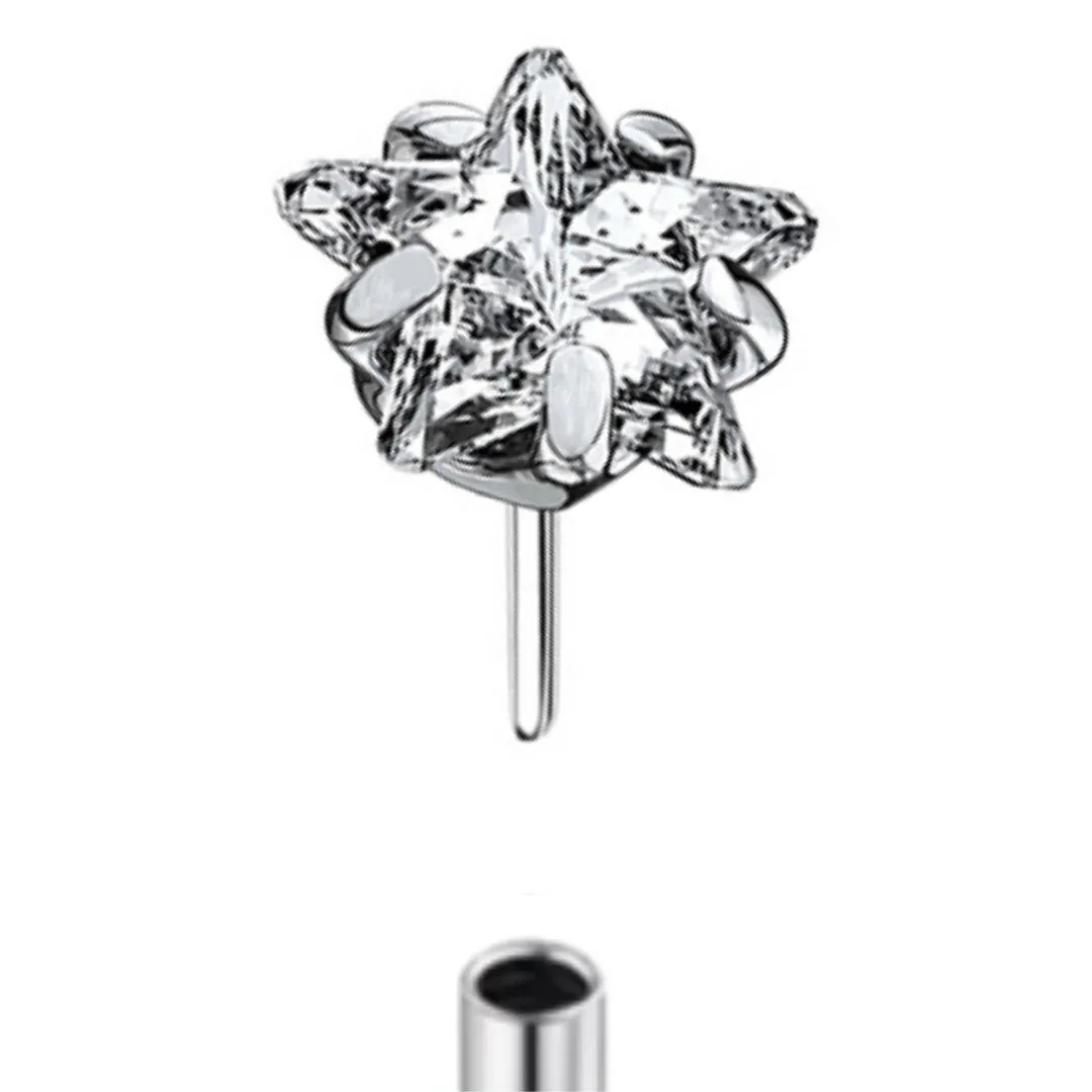 G23 Titanium Threadless Push In Prong Set Star CZ Gem Top