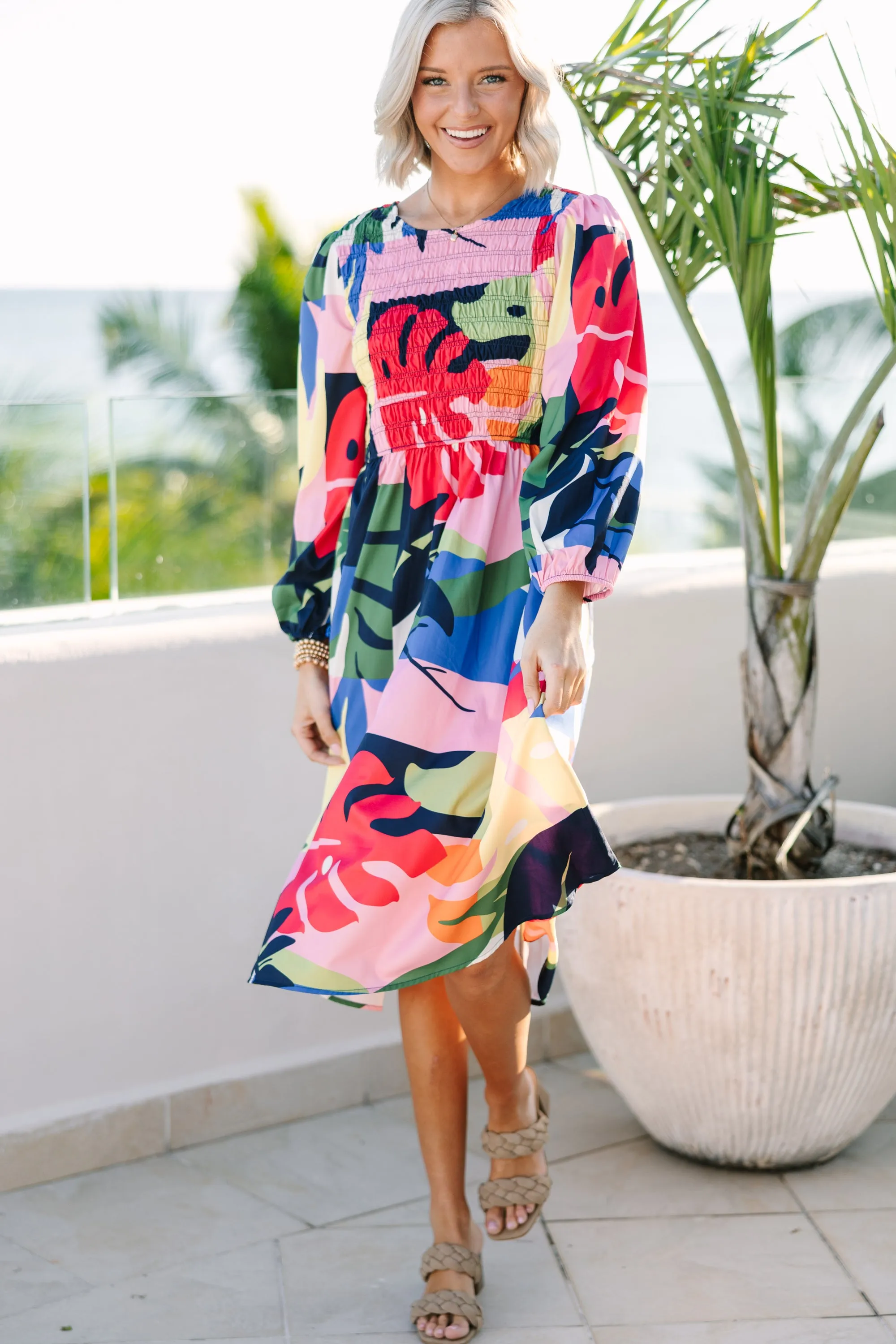 Get What You Want Navy Blue Abstract Print Midi Dress