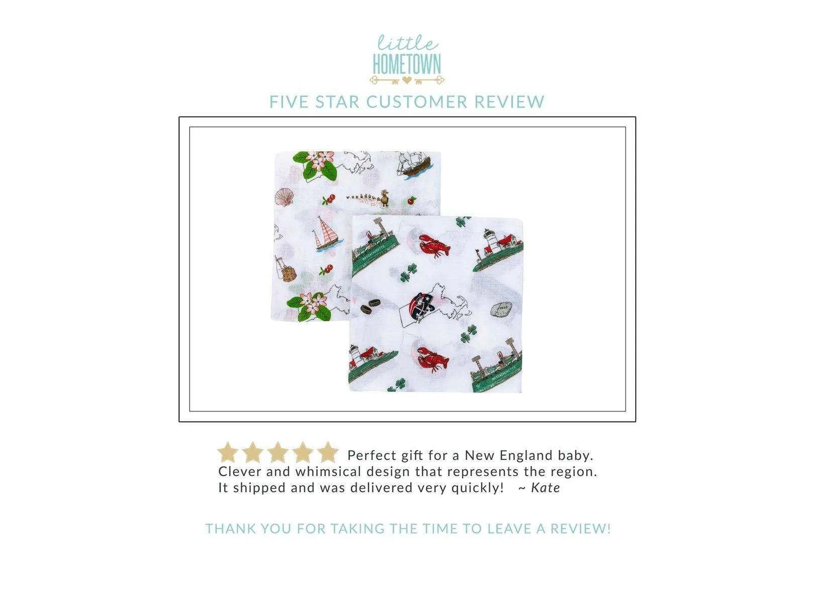 Gift Set: Massachusetts Floral Baby Muslin Swaddle Blanket and Burp Cloth/Bib Combo