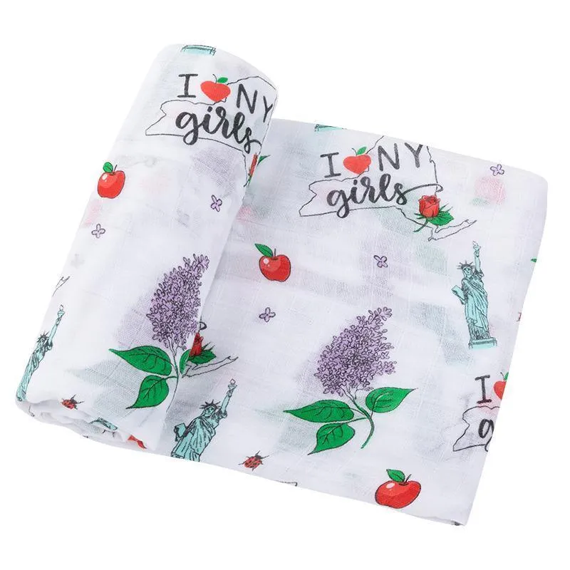 Gift Set: New York Girl Baby Muslin Swaddle Blanket and Burp Cloth/Bib Combo